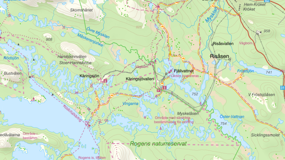 Karta över ån Mysklan i västra Härjedalen