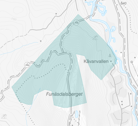 Kartbild som visar utvecklingsområde för besöksnäring Nordvästra sidan av Funäsdalsberget