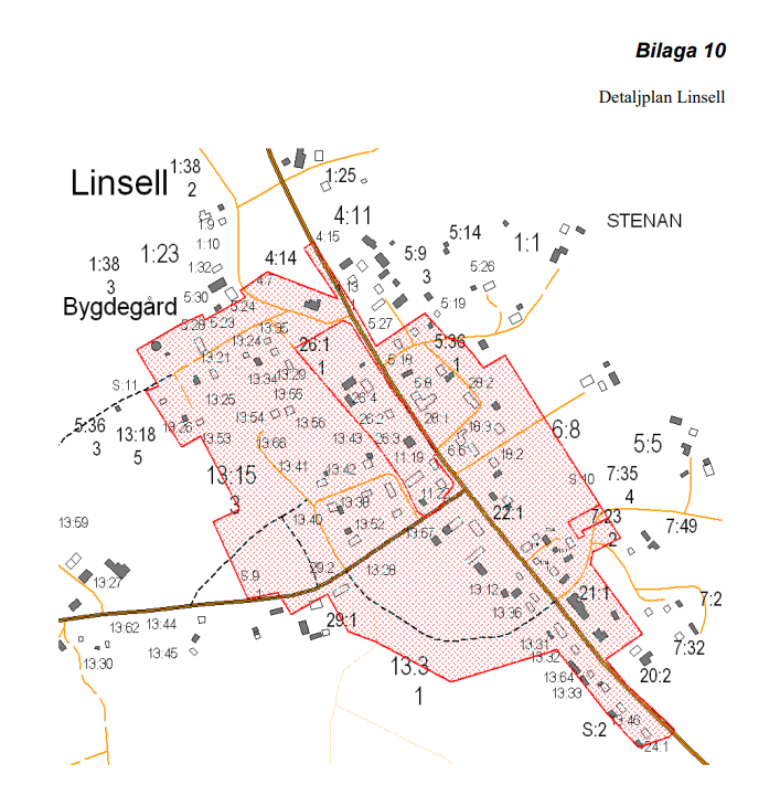 Detaljplanskarta över Linsell