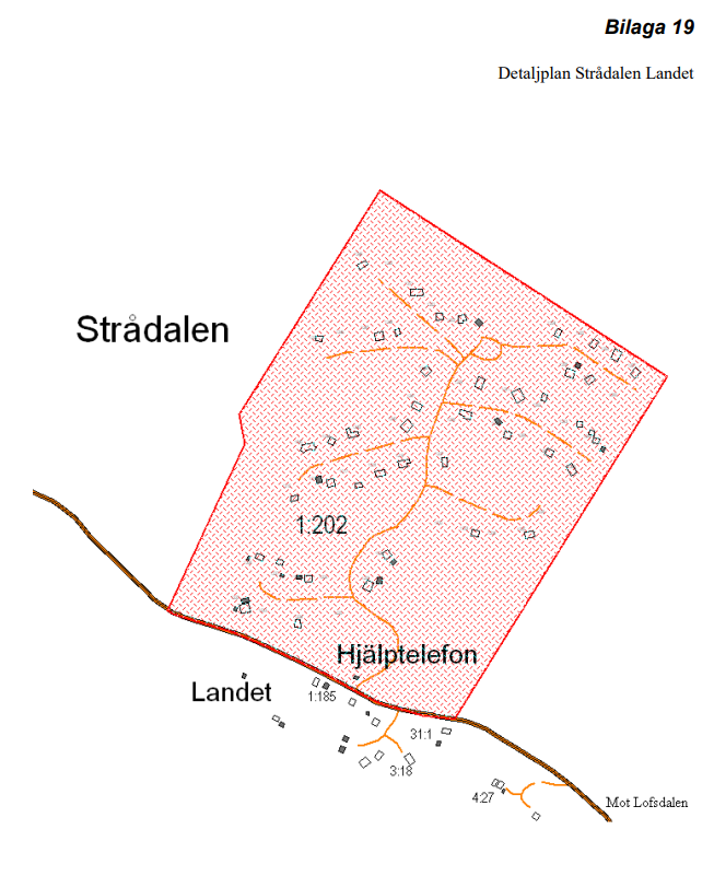 Detaljplanskarta över Strådalen Landet