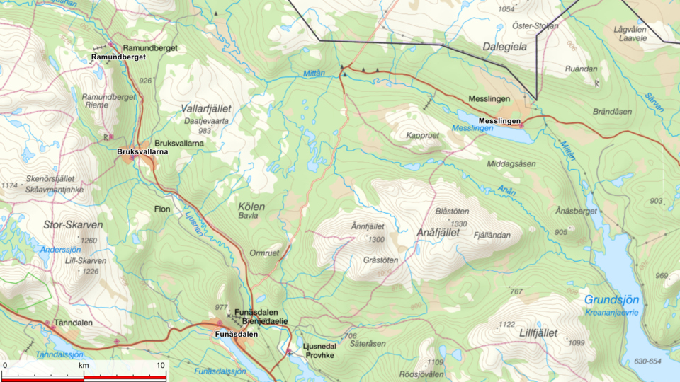 Karta över Funäsdalen med omnejd
